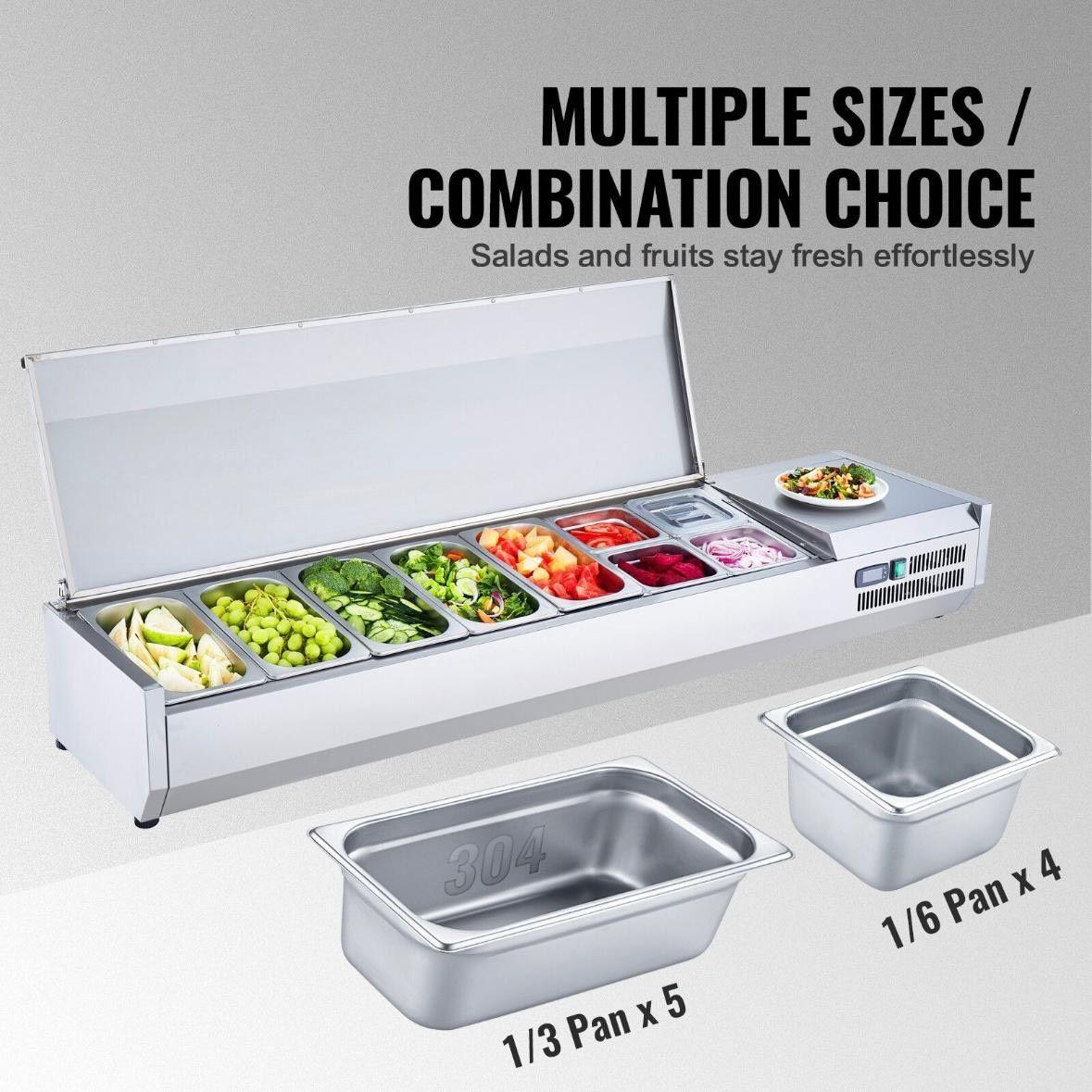 Kühlvitrine Gastronomie 165W Edelstahl Saladette 2–8°C