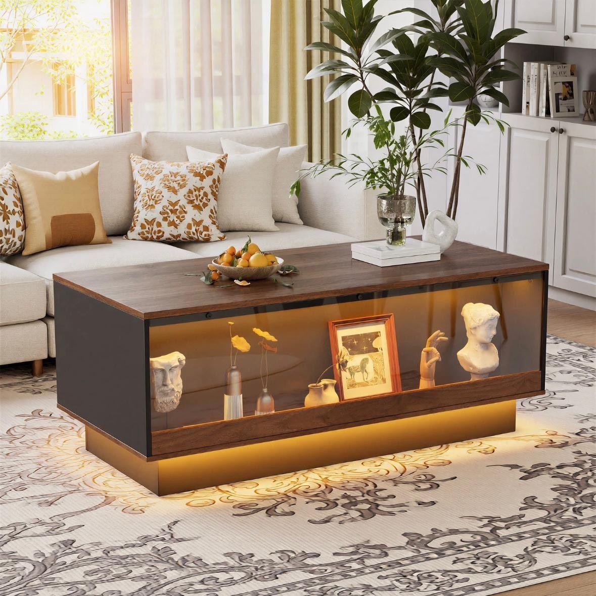 LED Couchtisch mit Glasablage & Schubladen – modern & stilvoll