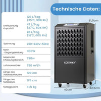 Industrieller Luftentfeuchter Bautrockner 118L Metall Gewerbe