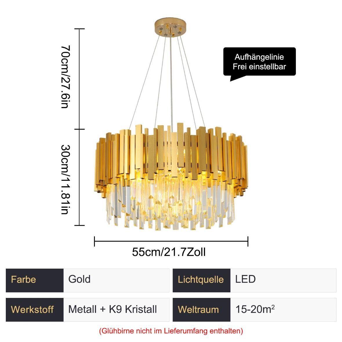 Moderne Kristall-Deckenlampe Gold 9-flammig