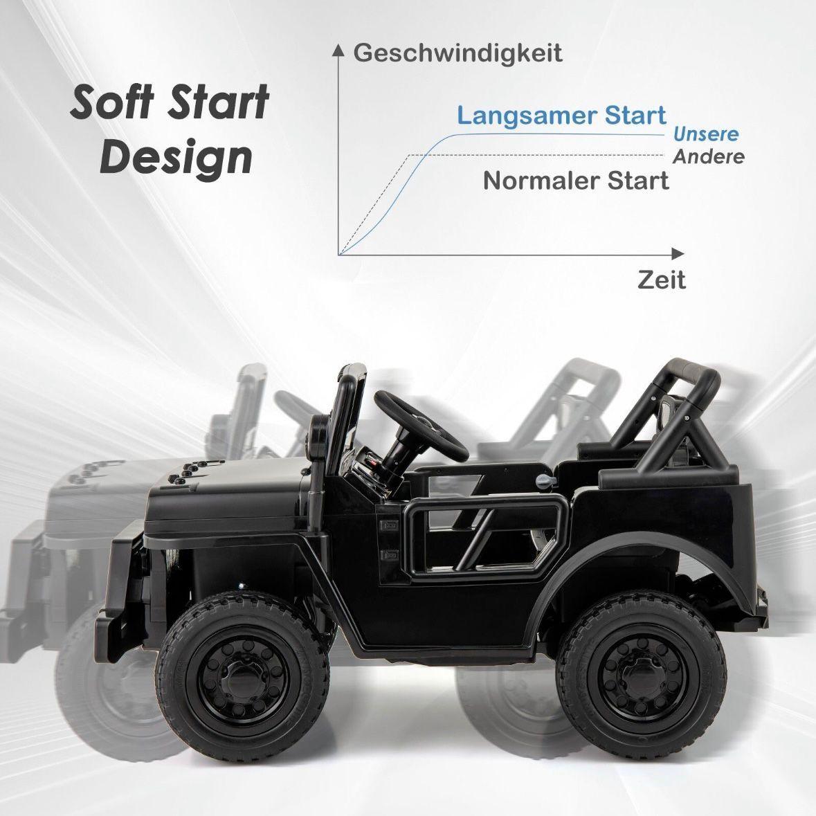 Elektrisches Kinderauto 12 V mit Fernbedienung & LED – Schwarz