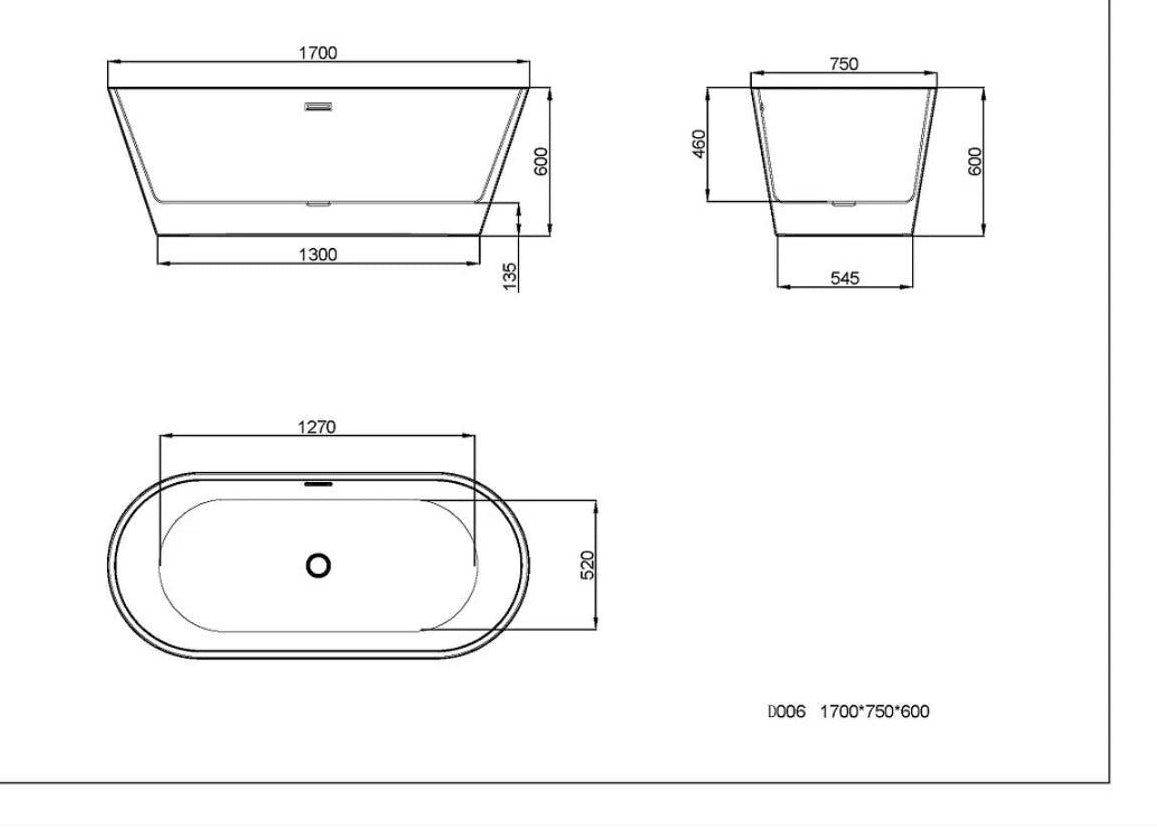 Freistehende Badewanne Lausanne Grau 170 cm – Design Acryl Wanne