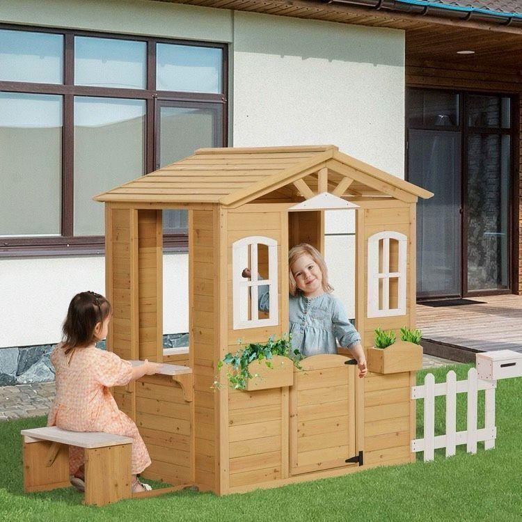 Holz Kinderspielhaus Gartenhaus mit Bank