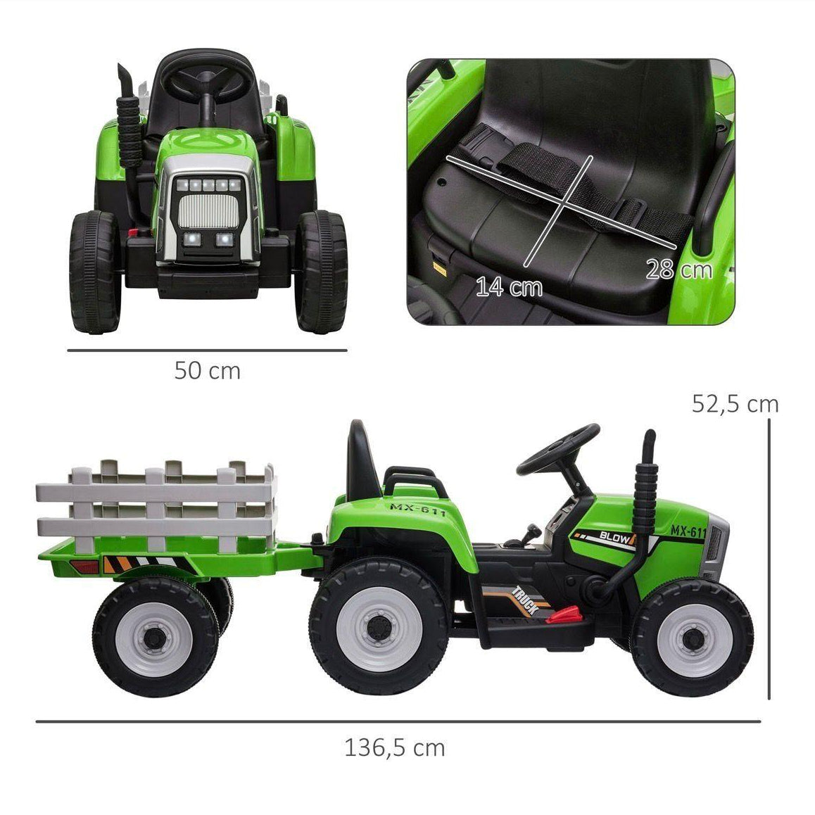 Elektrischer Kindertraktor mit Anhänger 12V mit Fernbedienung