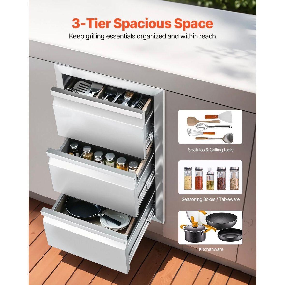Edelstahl Küchenschublade 3-fach für Outdoor- & Innenküchen