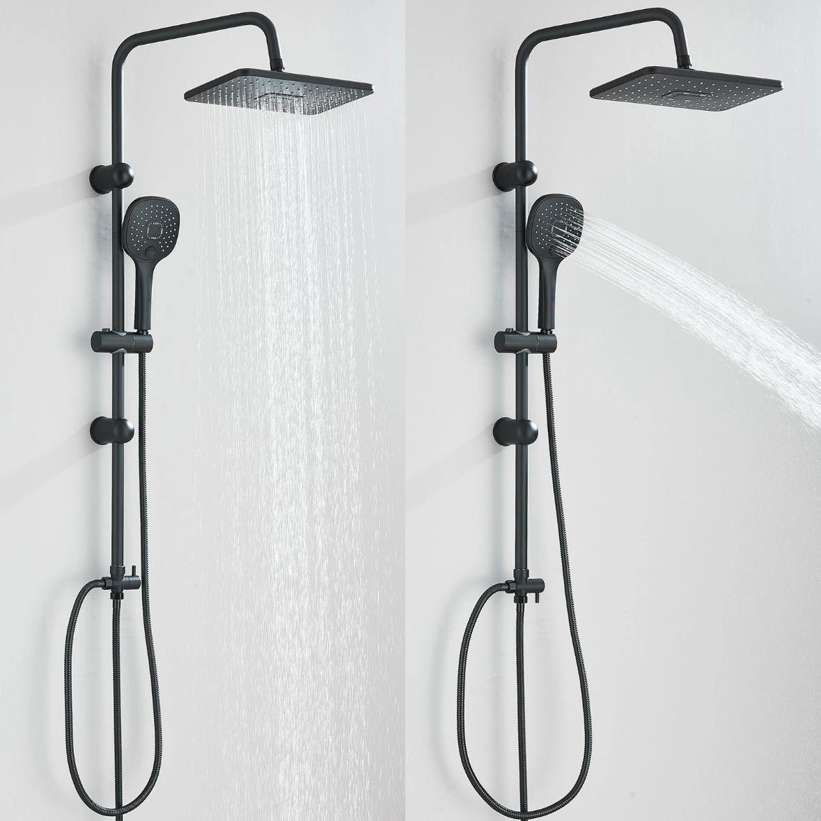 Schwarze Duscharmatur mit Handbrause & Ablage Wandmontage