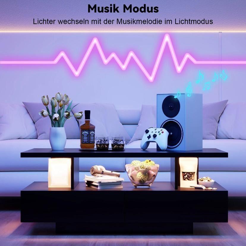 LED Couchtisch Schwarz Wohnzimmertisch mit Schubladen