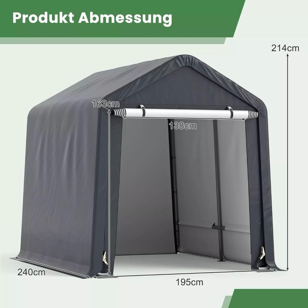 Zeltgarage Grau 240×195×214cm Wetterfester Unterstand