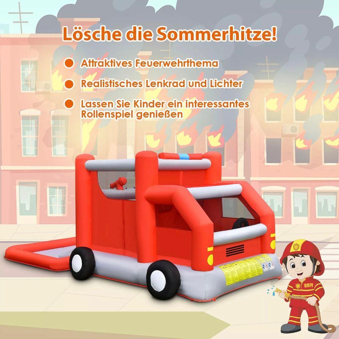 Feuerwehr Hüpfburg mit Rutsche & Wasserbecken Kinder 3–10 Jahre Indoor Outdoor
