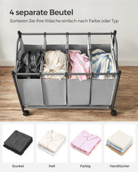 Wäschewagen mit 4 Fächern 140L Wäschesammler faltbare Wäschesäcke