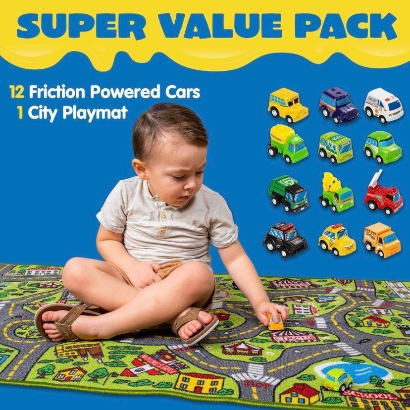 Spielteppich Stadt mit 12 Fahrzeugen Kinder Set