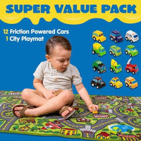 Spielteppich Stadt mit 12 Fahrzeugen Kinder Set