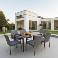 Gartenmöbel Essgruppe 6 Personen Polyrattan inkl. Tisch & Kissen