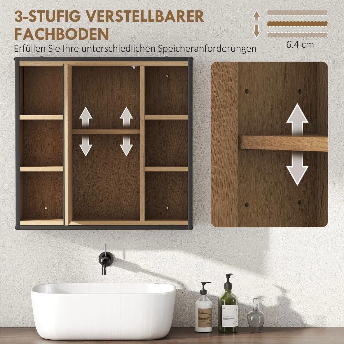 Badezimmer Spiegelschrank Industrial Schwarz Wandschrank mit Spiegel & Stauraum