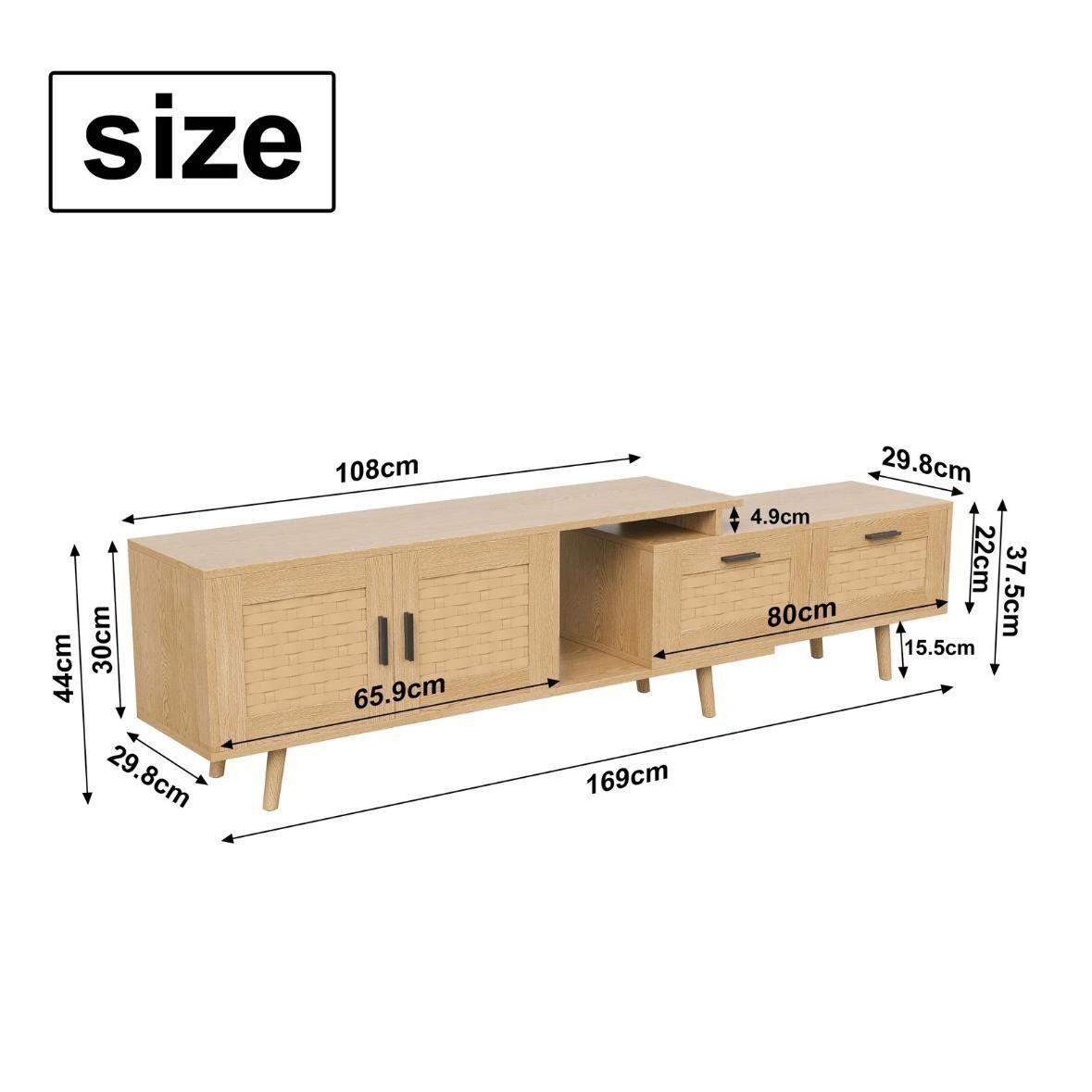 TV-Schrank mit Bambusgeflecht Längenverstellbar 169cm
