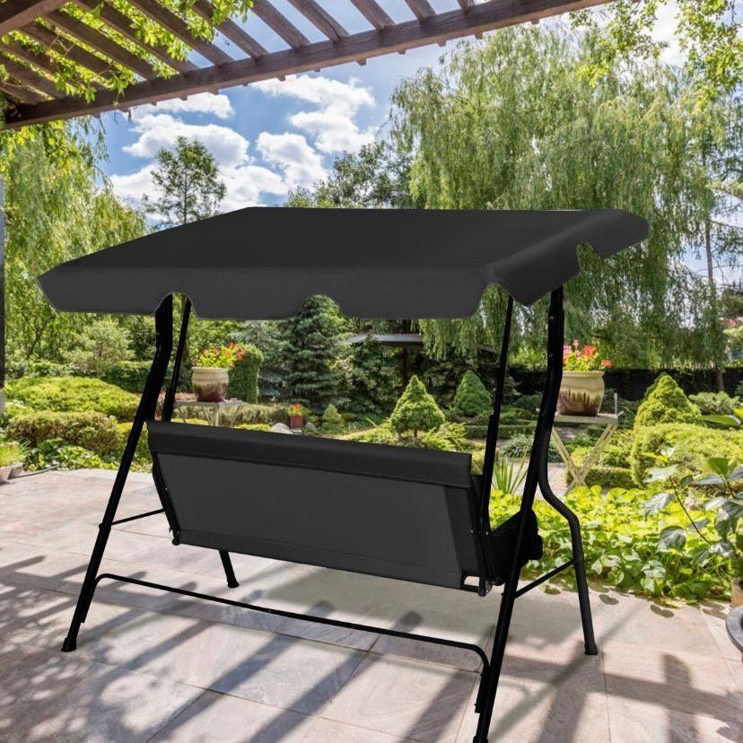 Hollywoodschaukel 3-Sitzer Gartenschaukel mit Dach Schwarz