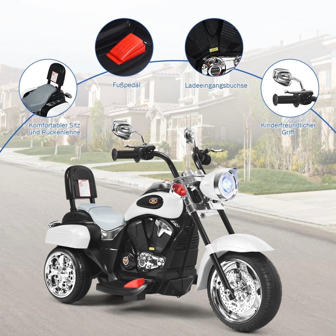 Elektrisches Kinder-Motorrad Dreirad Weiß