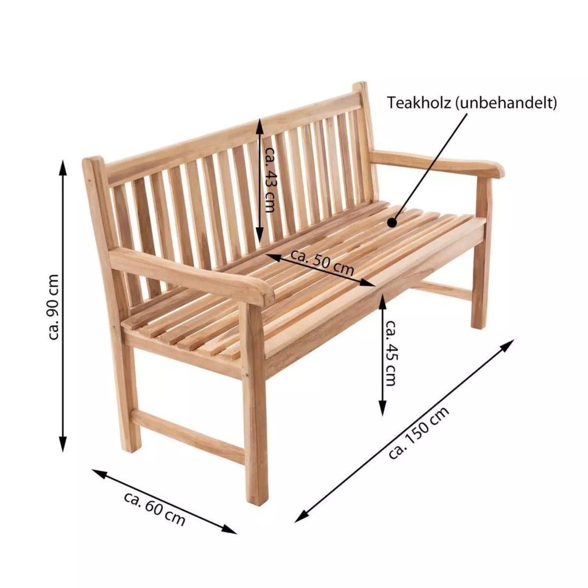 Teak Gartenbank 3 Sitzer Holzbank 150cm