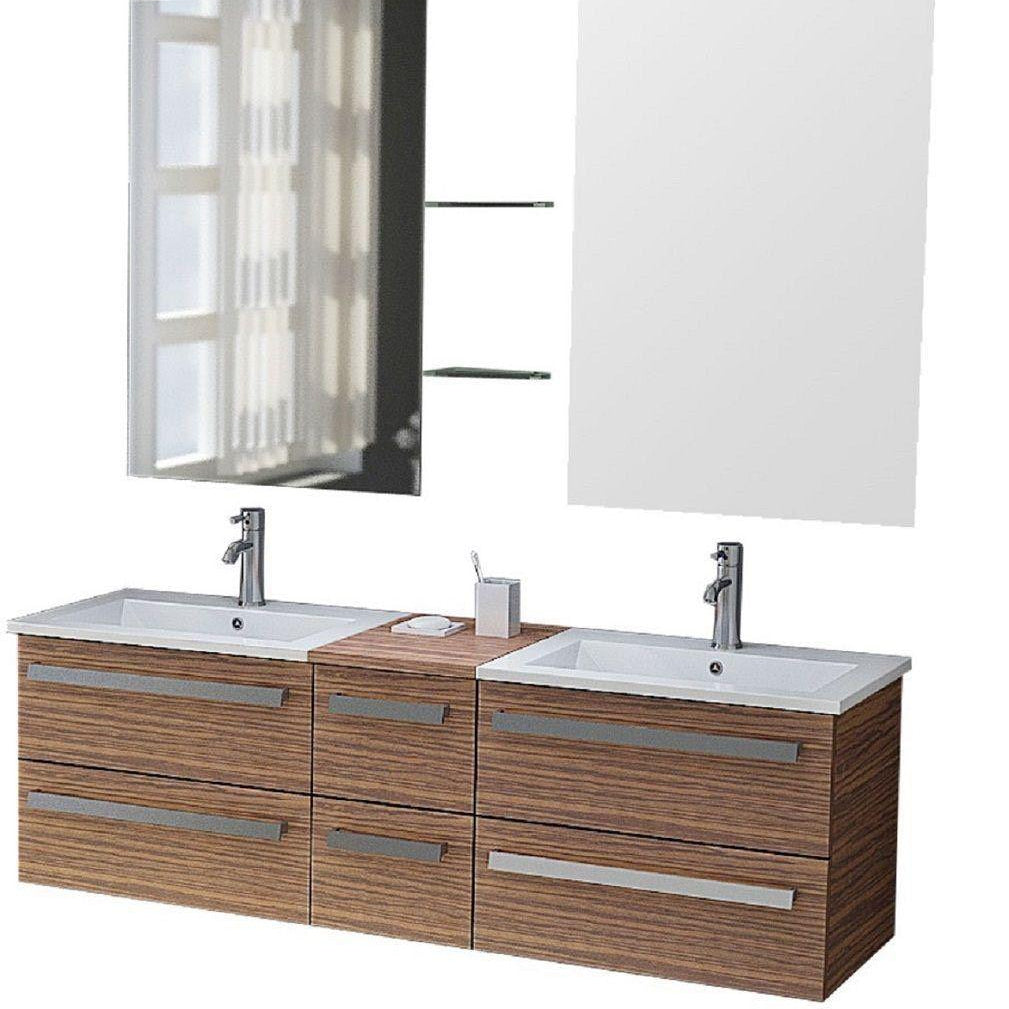Badmöbel Set Doppelwaschtisch 150cm Holzoptik Zebra