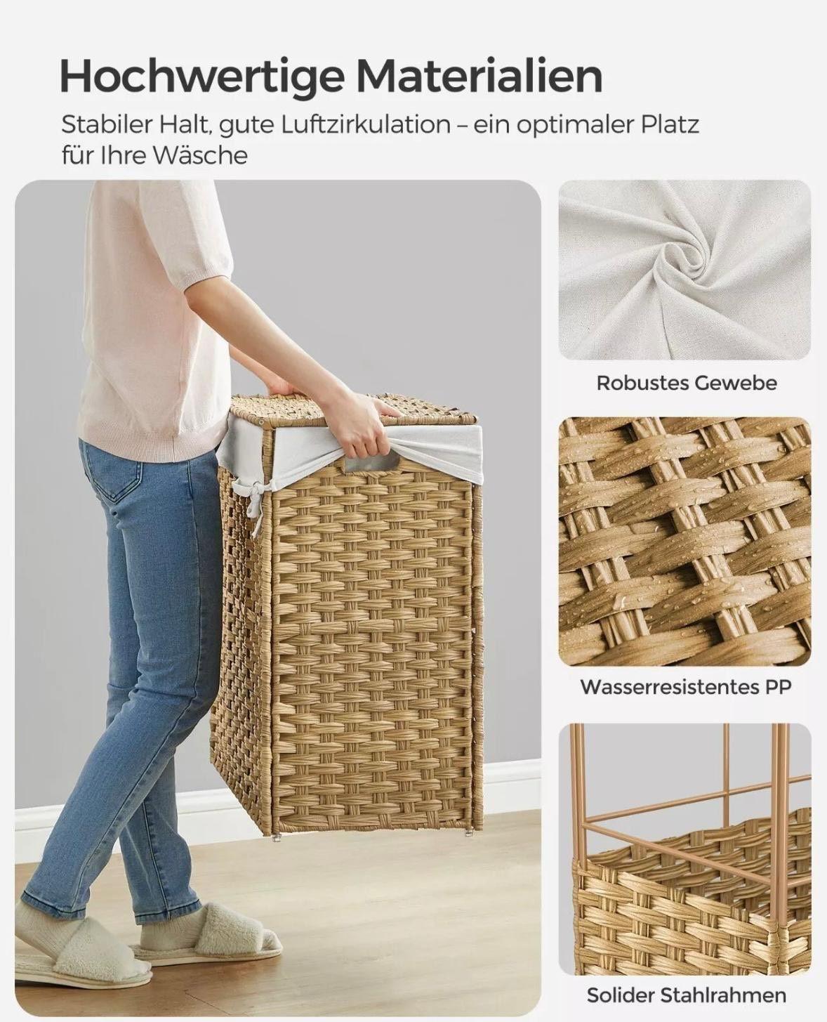 Wäschekorb mit Deckel Geflochtenes Design mit Stoffeinsatz