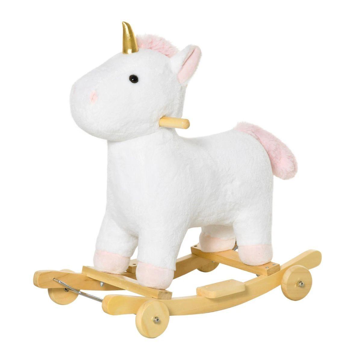Schaukelpferd Einhorn 2in1 Plüsch mit Rollen & Sound