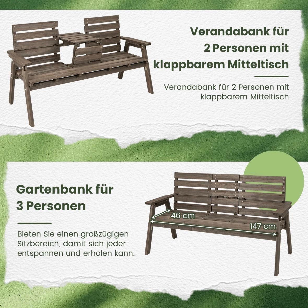 Gartenbank Holz 3 Sitzer mit Klapptisch Tannenholz