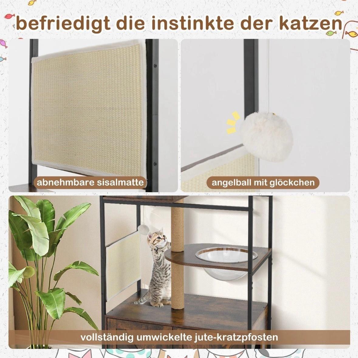 Kratzbaum mit Katzenschrank & Katzenklo – Multifunktionales Katzenmöbel