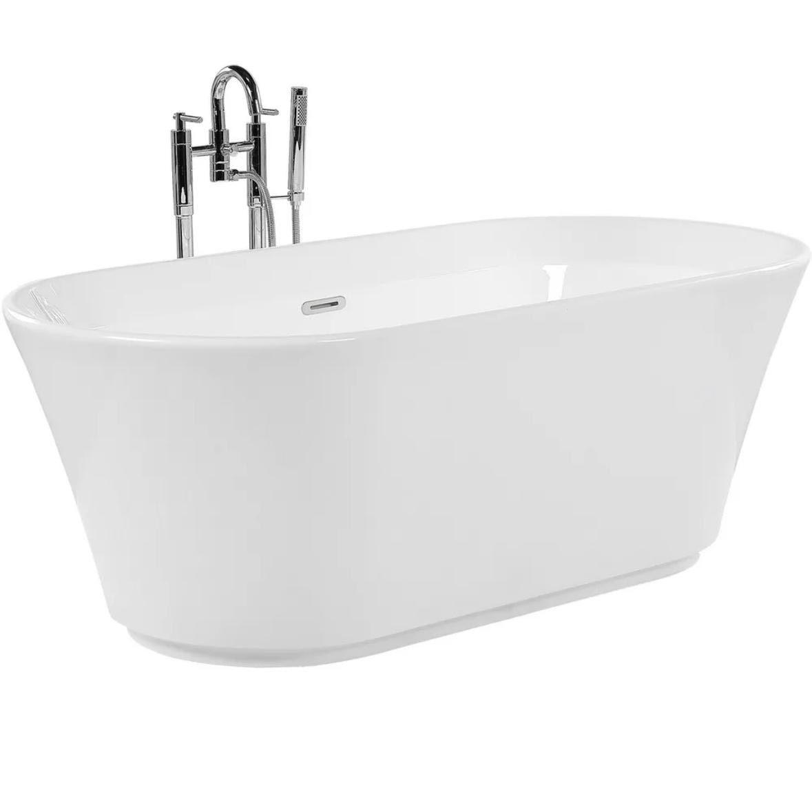 Freistehende Badewanne 170cm Weiß Acryl Oval mit Überlauf 220L