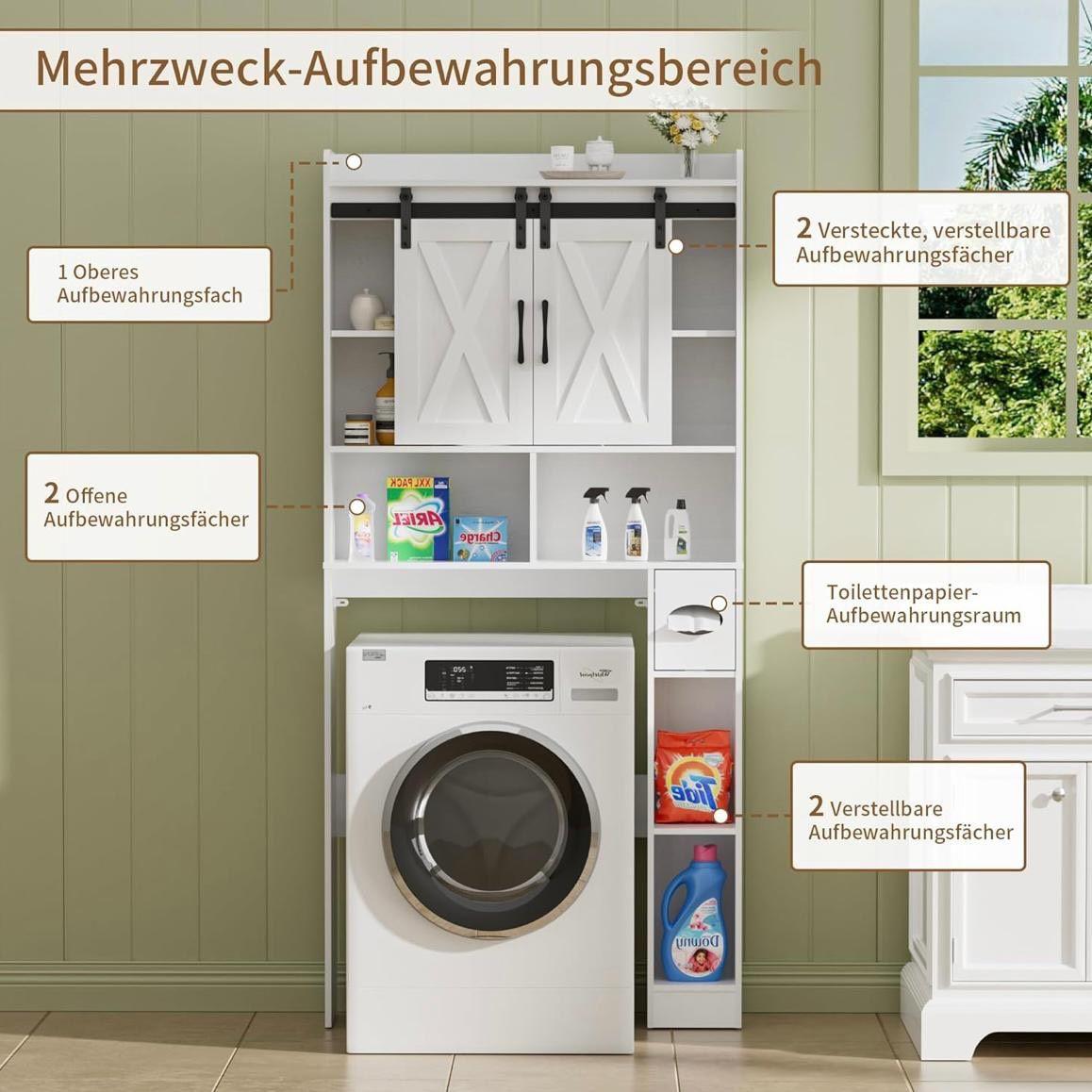 Waschmaschinenschrank Überbau Badregal mit Stauraum & Türen Weiß