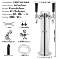 Doppelhahn Kegerator Bierturm Edelstahl mit Zubehör & Druckregler