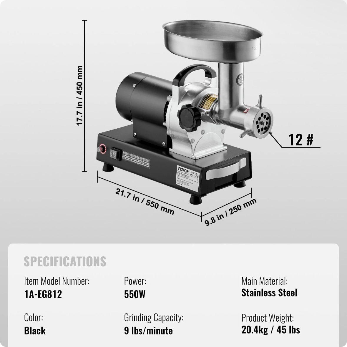 Elektrischer Fleischwolf 550W Edelstahl Wurstmaschine 12# Profi