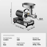 Elektrischer Fleischwolf 550W Edelstahl Wurstmaschine 12# Profi