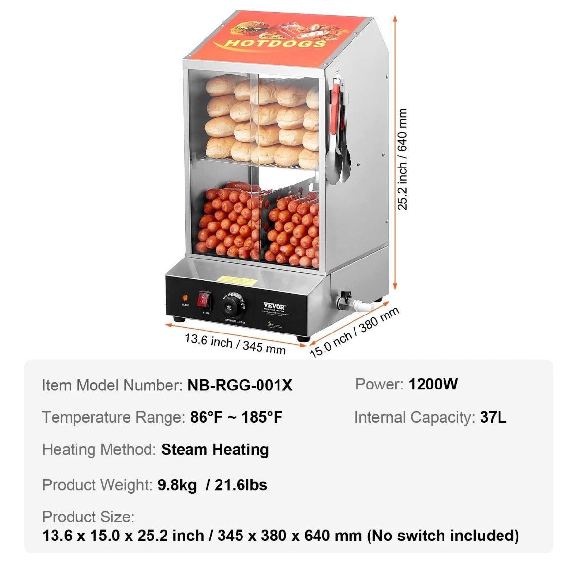 Hot Dog Dampfgarer 2 Etagen mit Brötchenwärmer Edelstahl Gastro