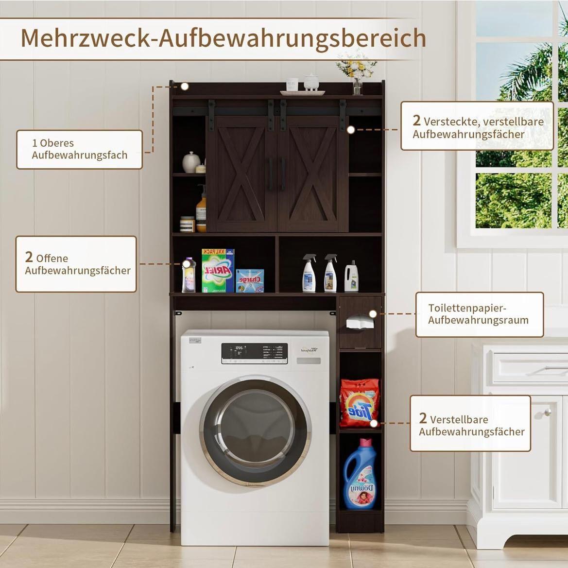 Waschmaschinenschrank Überbau Badregal mit Stauraum & Türen Dunkelbraun