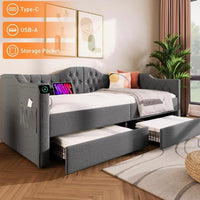 Kinder-Polsterbett 90x200cm mit Stauraum & USB Tagesbett Grau