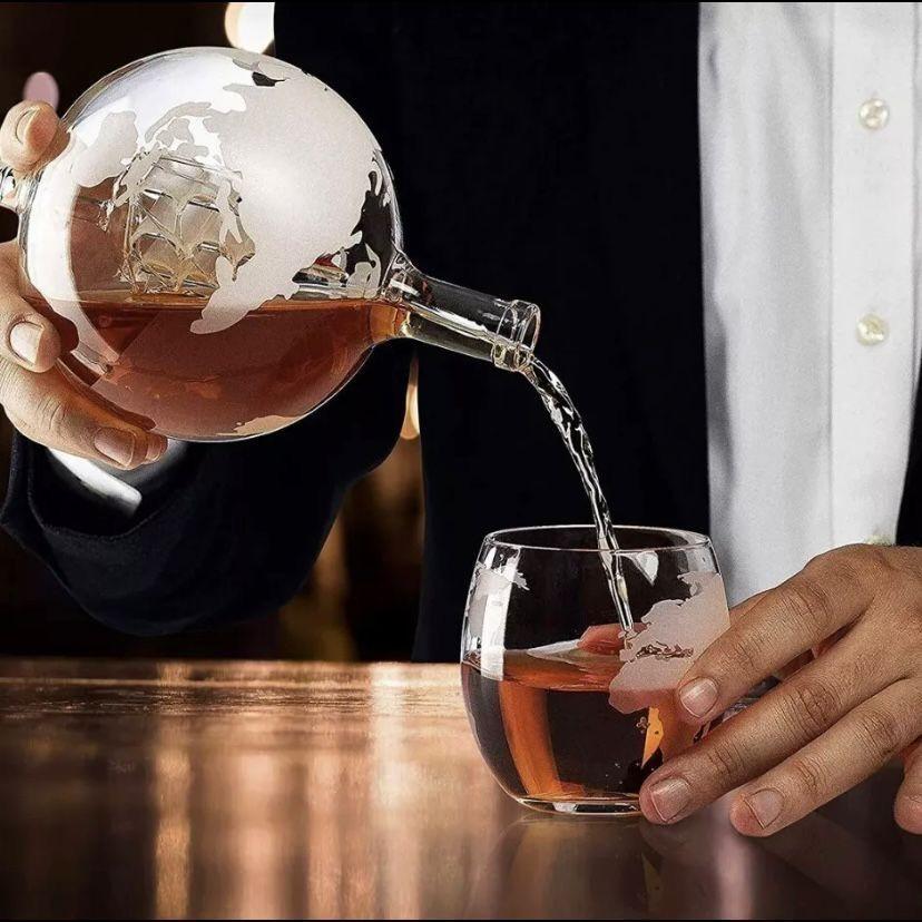 Whisky Karaffen Set Globus Karaffe Gläser Geschenk