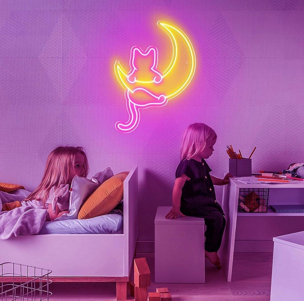 LED Neon Schild Katze mit Halbmond