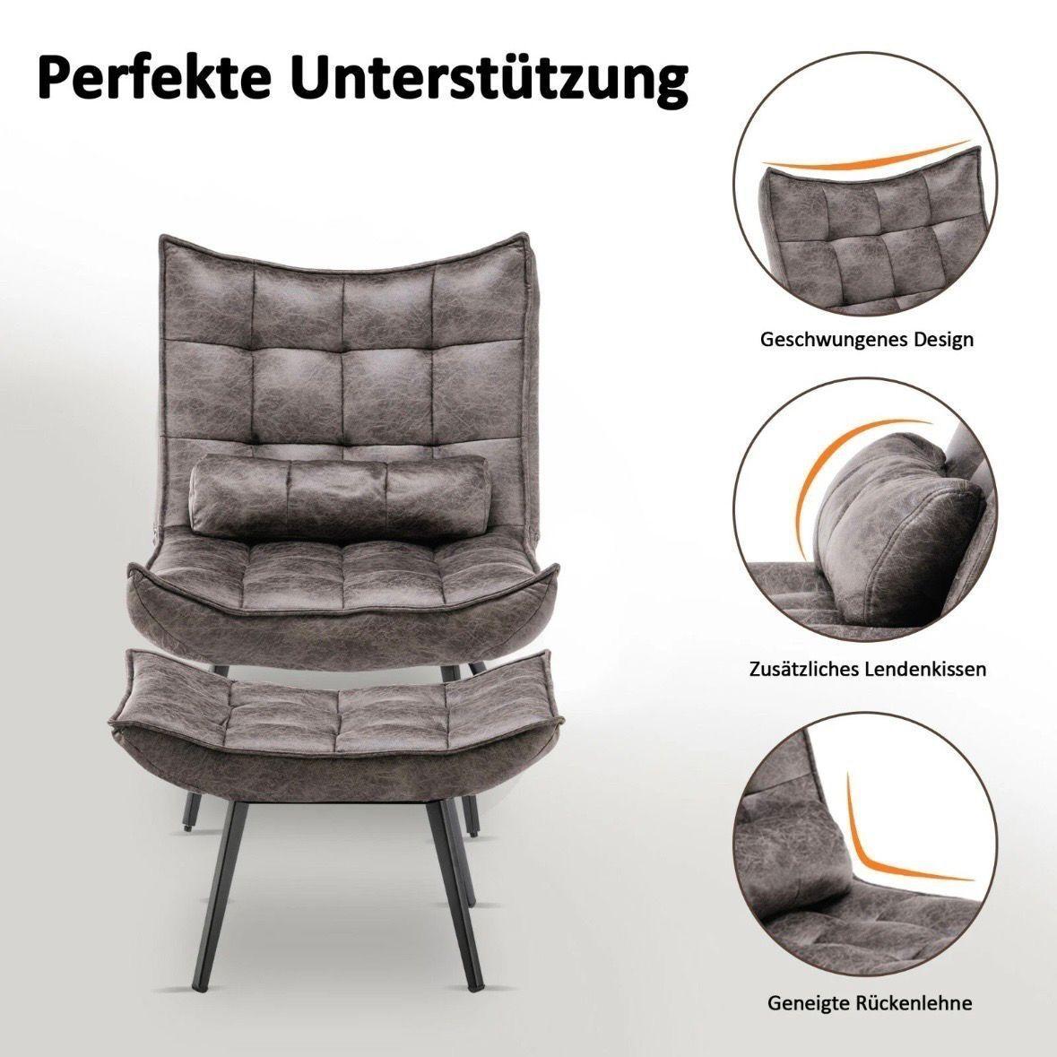 Relaxsessel mit Hocker grau Fernsehsessel Loungesessel Retro
