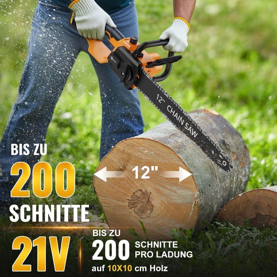 Akku-Kettensäge 12 Zoll 1000W Brushless mit 2 Akkus
