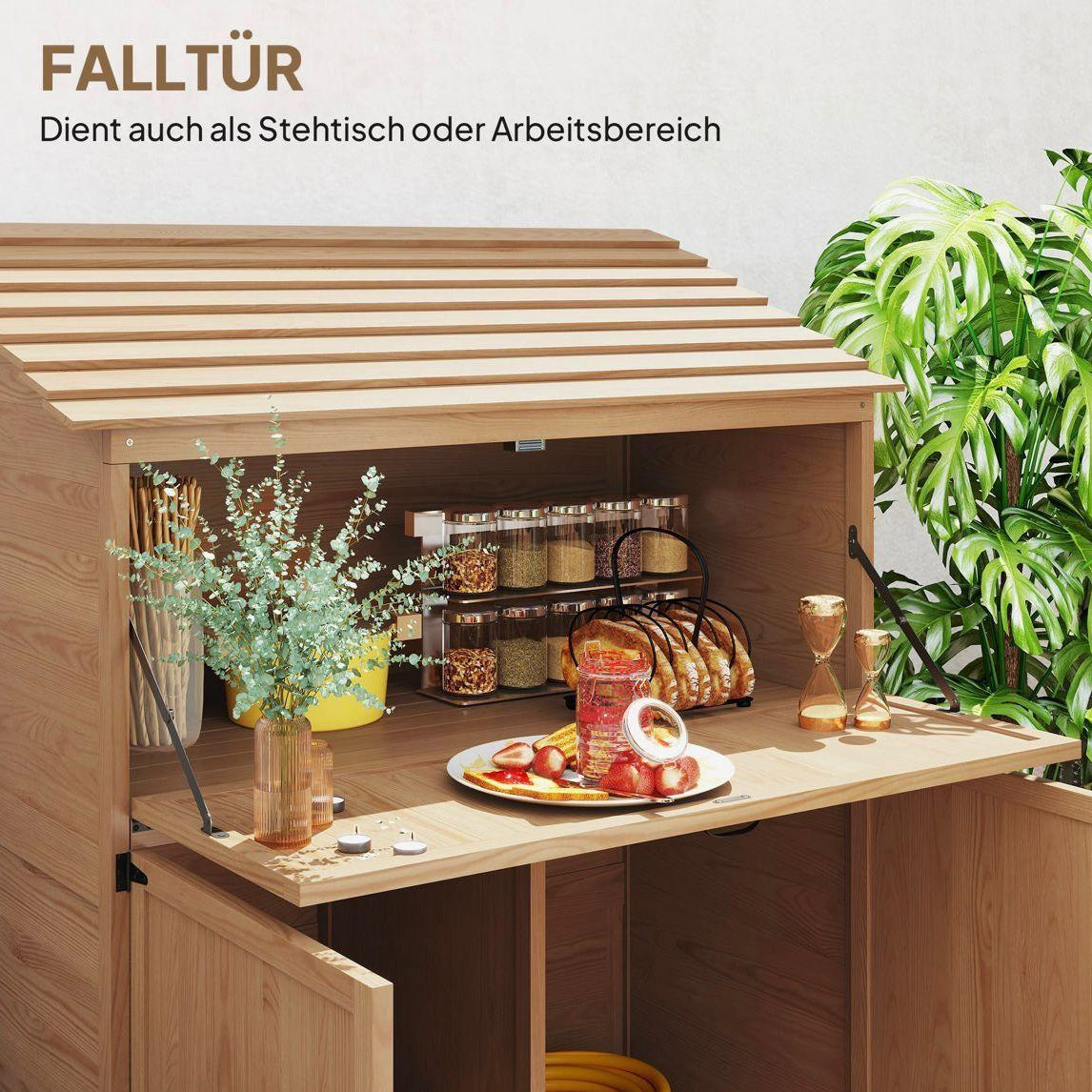 Gartenschrank Holz Outdoor Schrank mit Klapptisch Gartenbar
