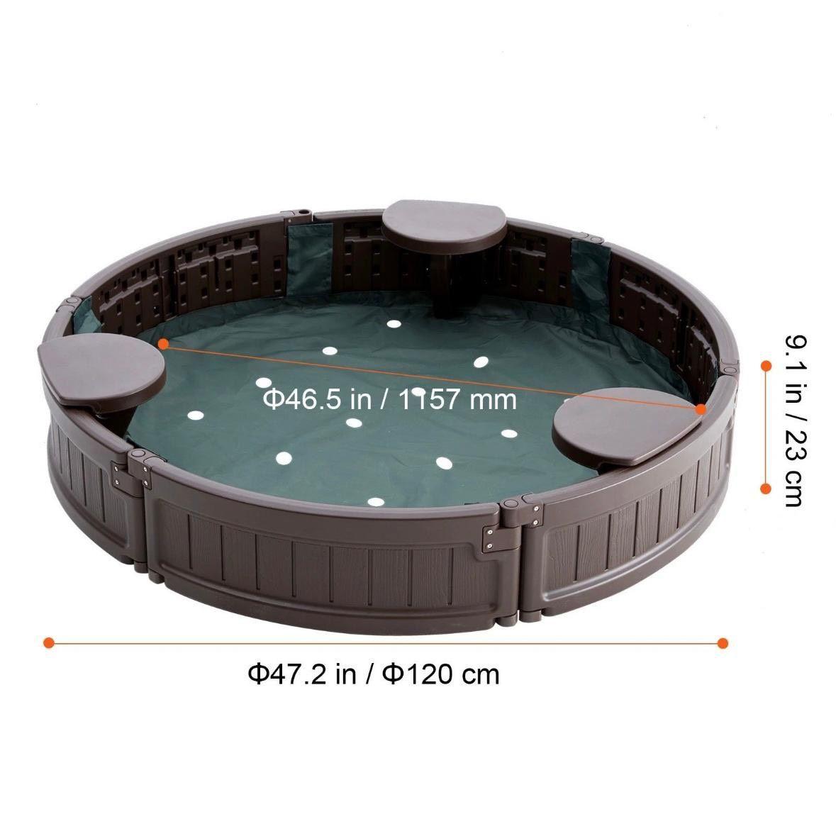 Runder Sandkasten Ø120 cm – Kinder Sandkiste mit Sitzen & Abdeckung