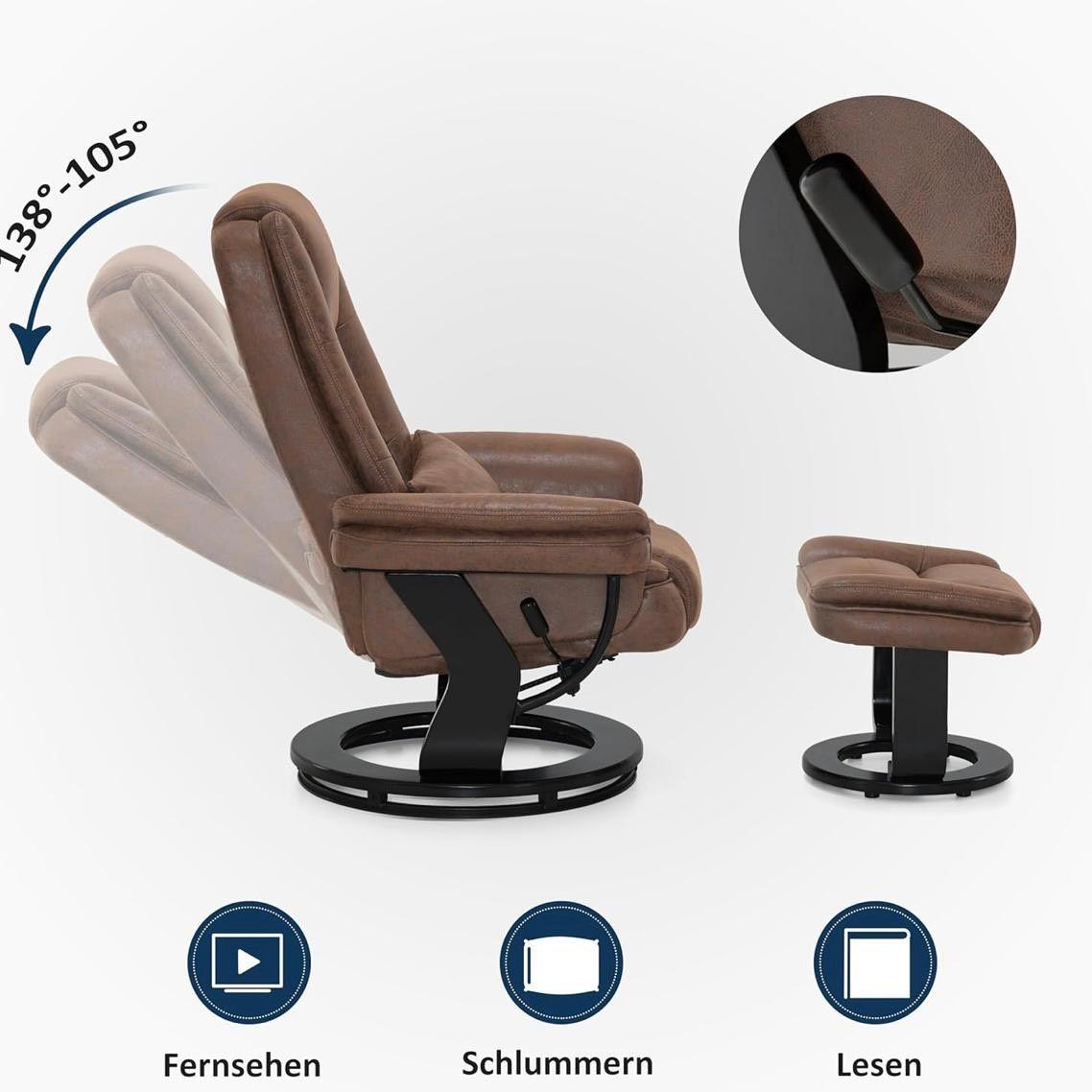 Komfortabler Relaxsessel mit Hocker drehbar & verstellbar