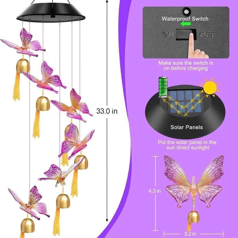 Solar Windspiel Schmetterlinge LED Garten Windspiel mit Glöckchen