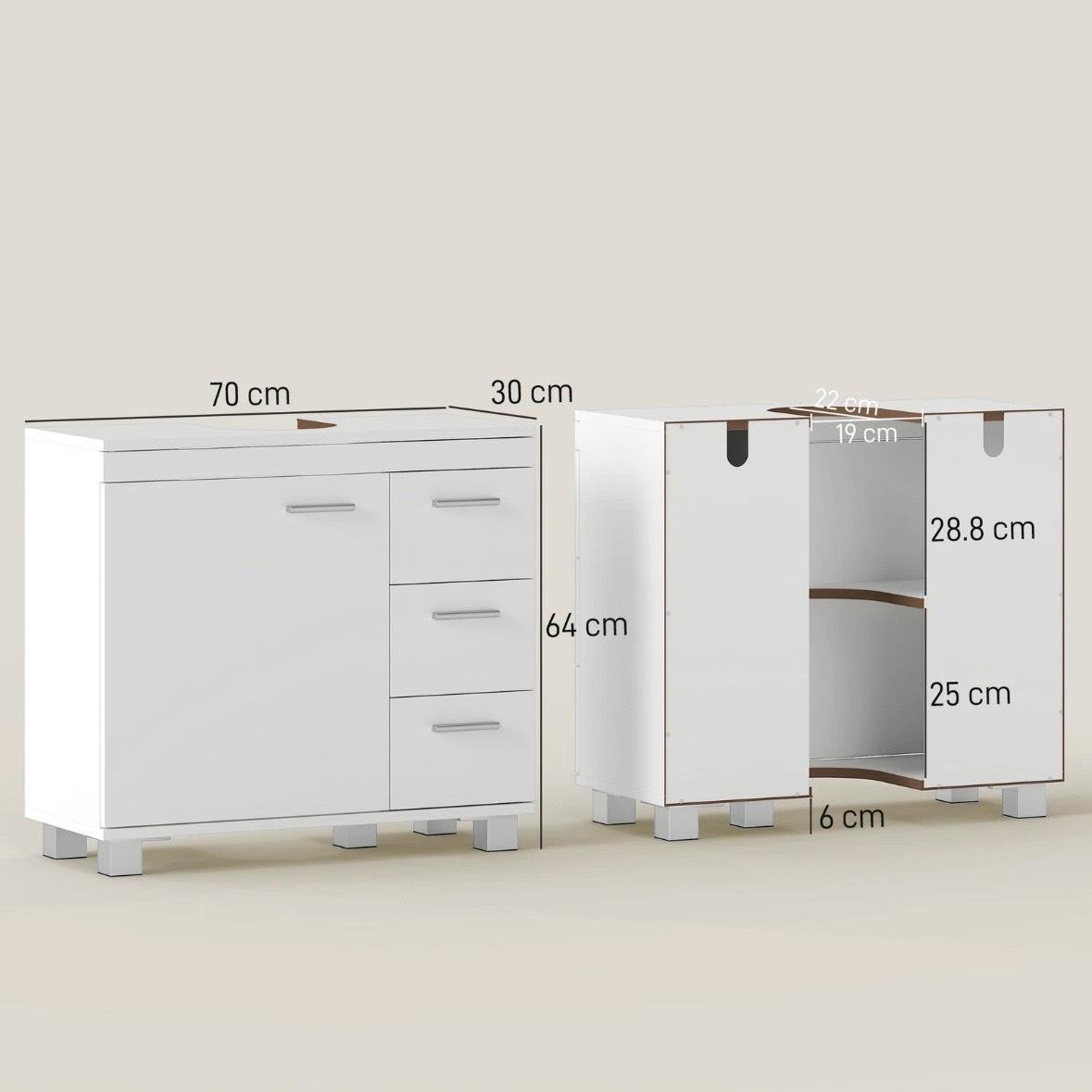 Waschbeckenunterschrank U-Ausschnitt Badschrank mit Schubladen & Soft-Close