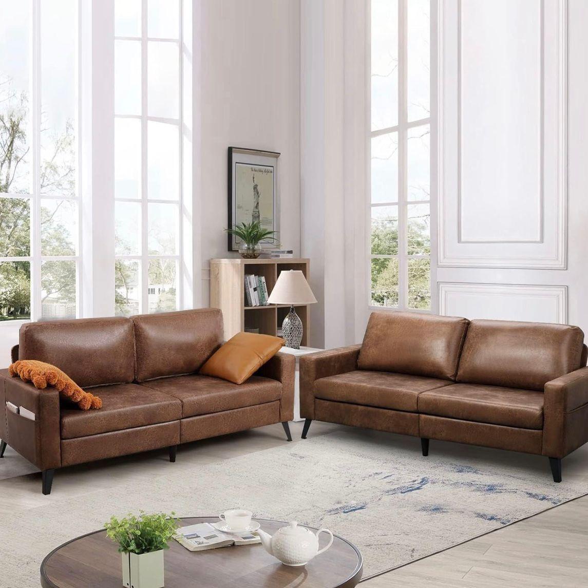 Modernes 3-Sitzer Sofa Stoff mit Massivholzrahmen