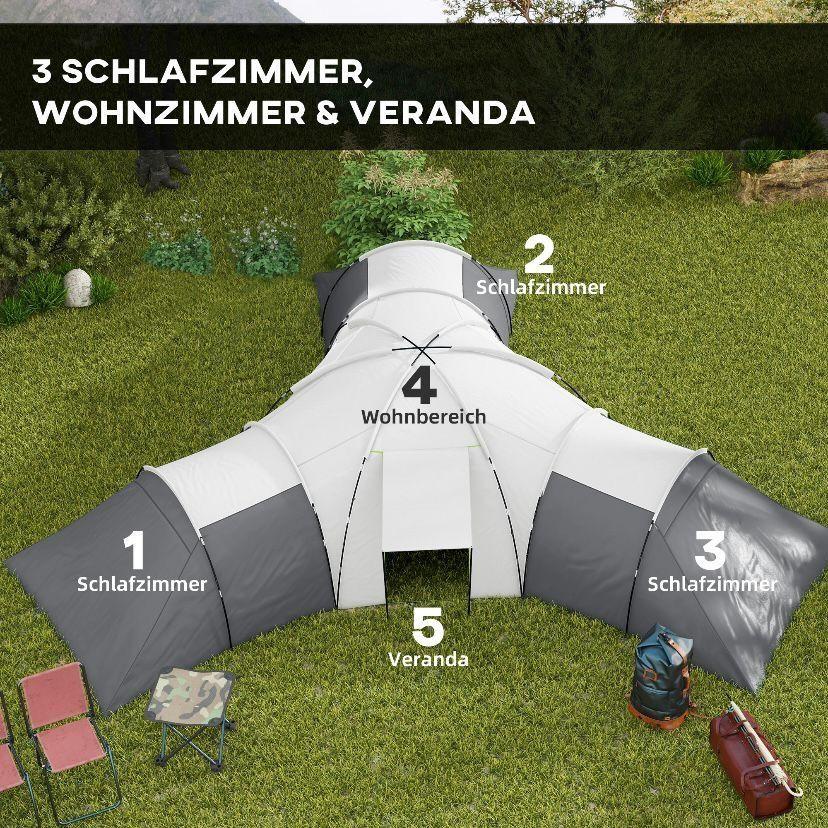 Tunnelzelt für 6–9 Personen mit 3 Schlafkabinen