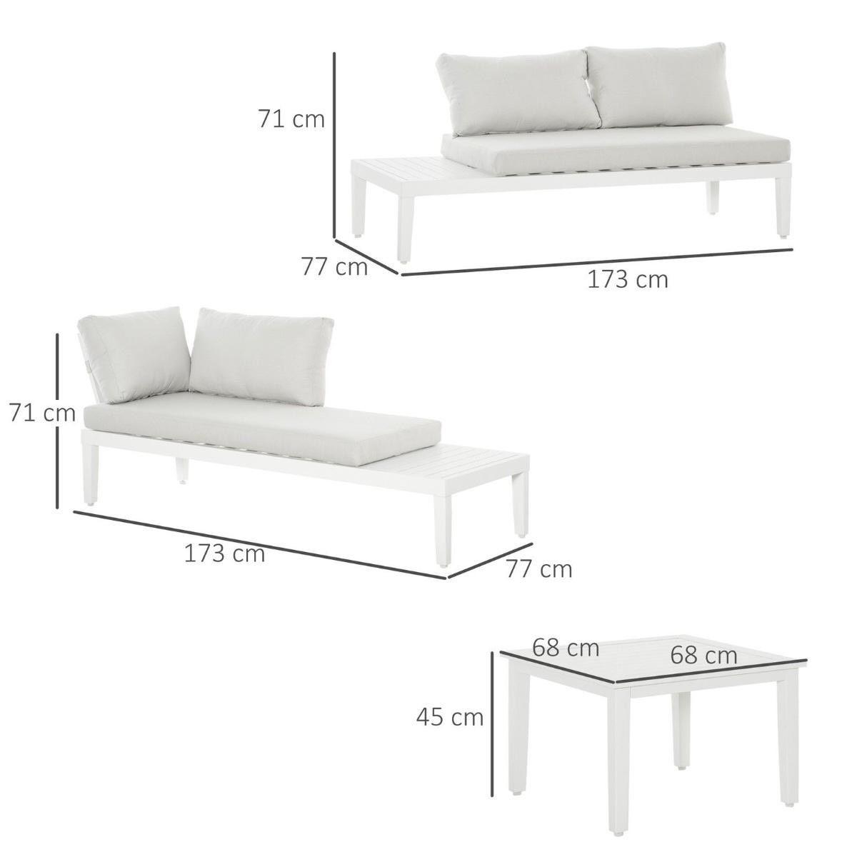 Gartenmöbel Set Aluminium Lounge 3-teilig Cremeweiß