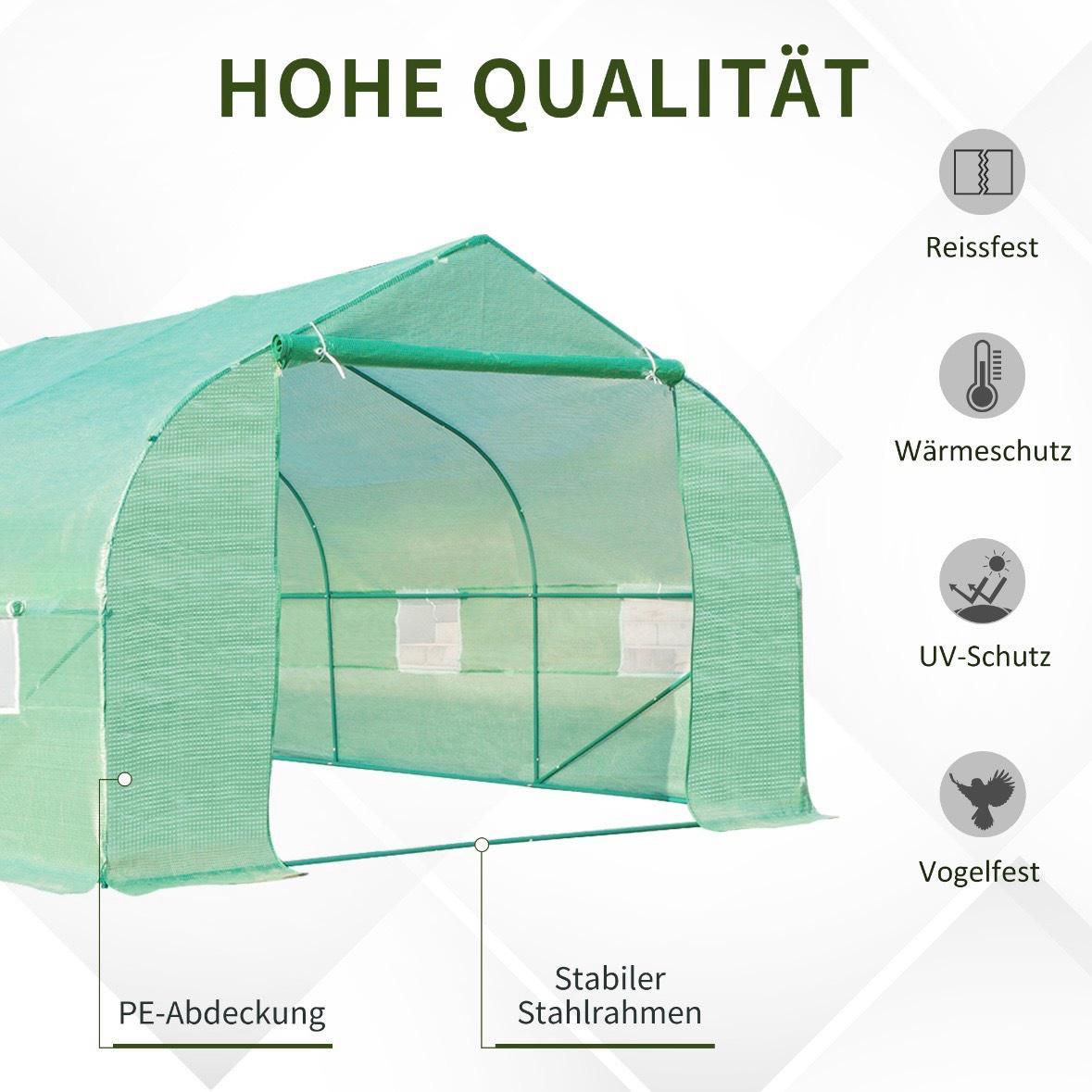 Foliengewächshaus 5,95x3m begehbar Garten Gewächshaus Stahlrahmen PE Folie