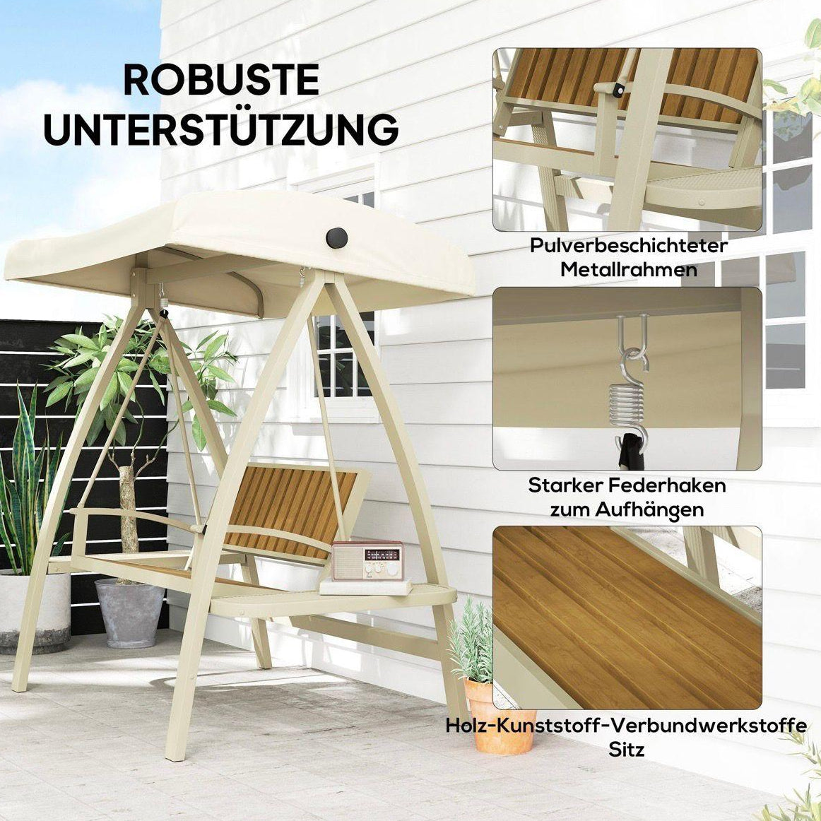 Gartenschaukel 2 Sitzer mit Dach & Seitentischen