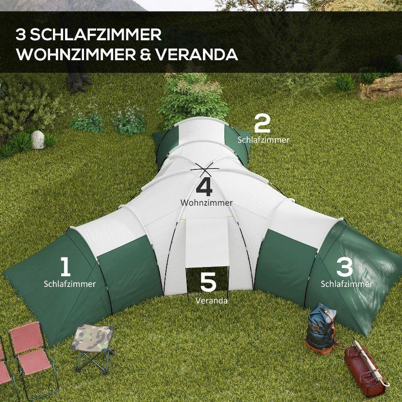 Tunnelzelt für 6–9 Personen 3 Schlafkabinen & Veranda